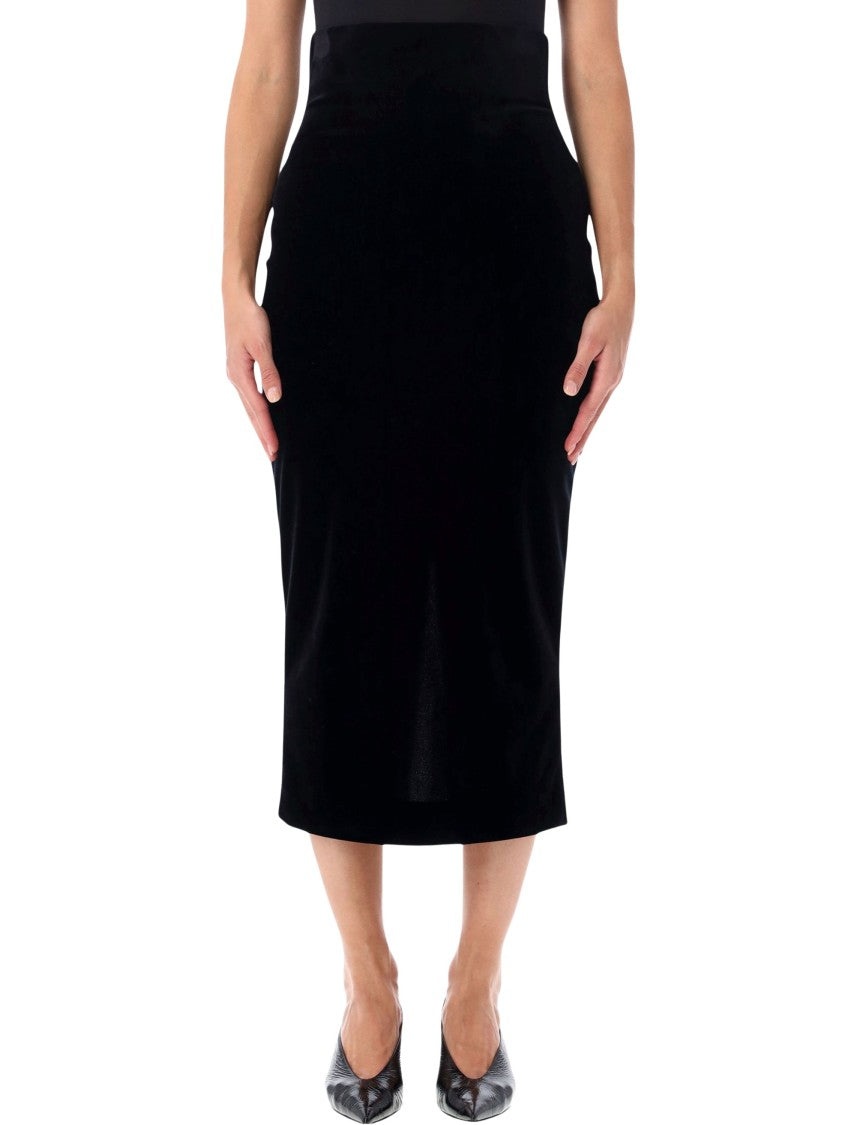 Alberta Ferretti Black Fitted High-Waist Midi Skirt