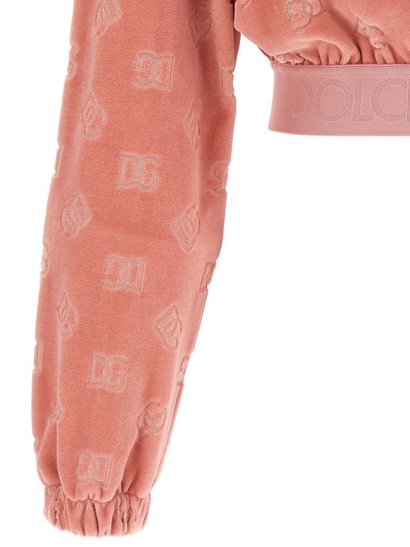 Dolce & Gabbana Cropped Chenille Sweatshirt With Dg Logo Jacquard