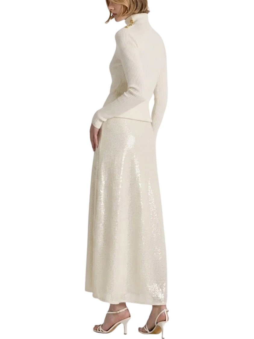 Alberta Ferretti Fitted Creamy Knit Sweater With Decorative Gold Buttons