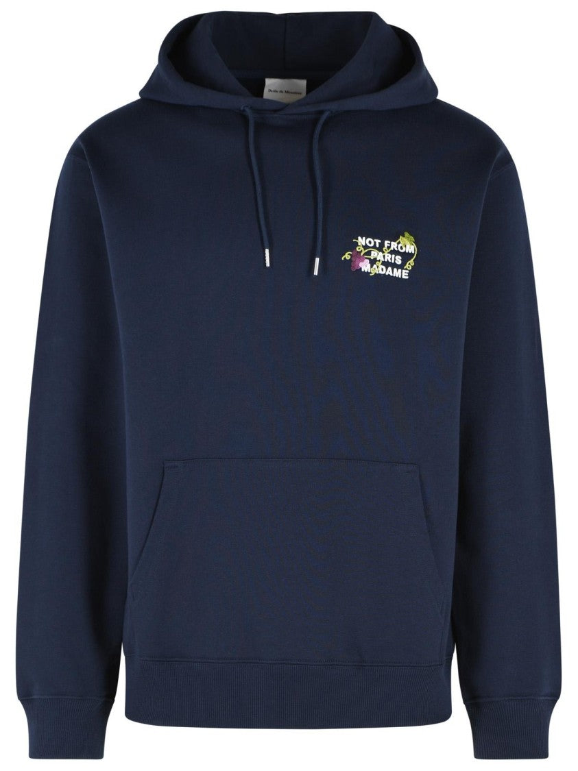 Drôle De Monsieur 'Vine Slogan' Navy Cotton Sweatshirt