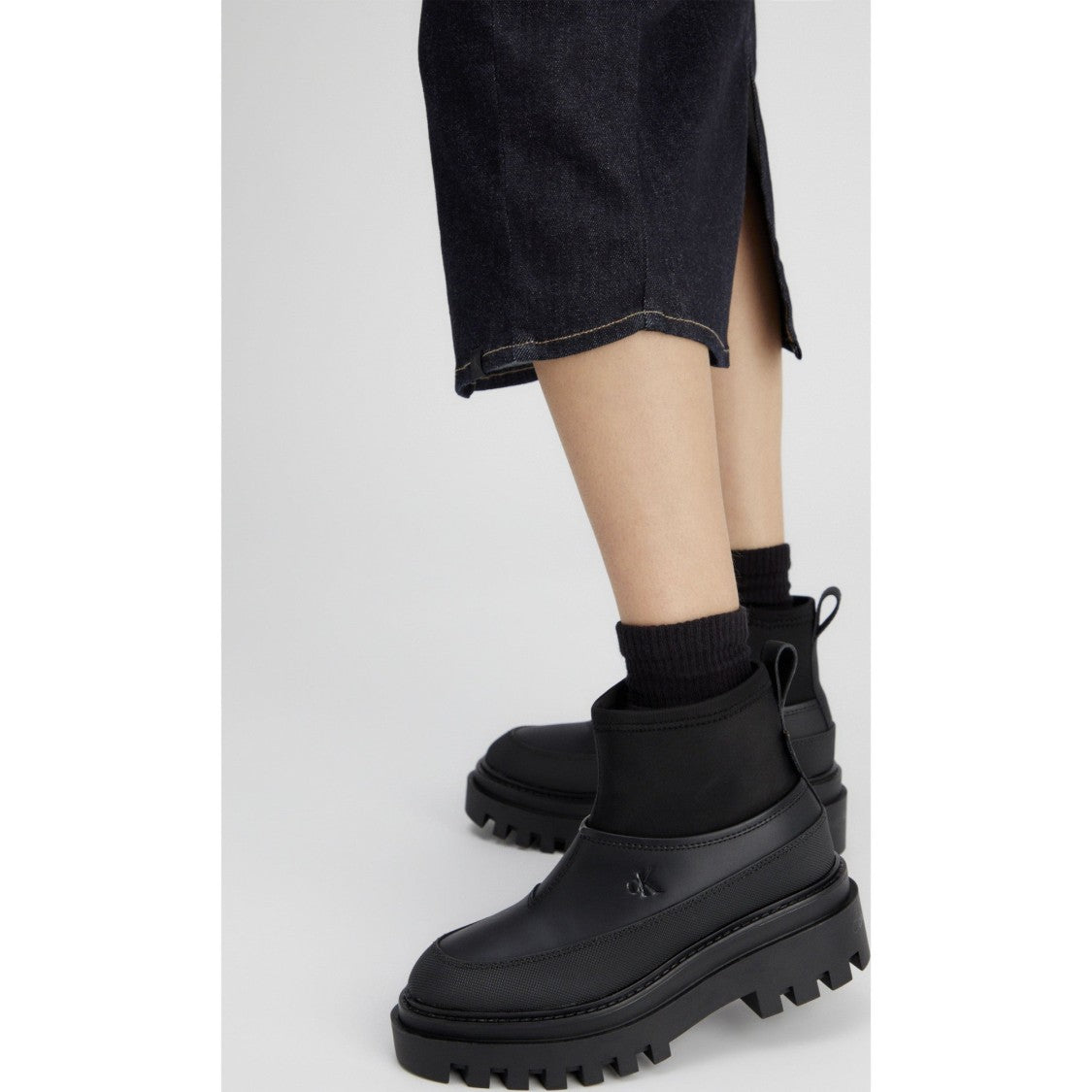 Calvin Klein Jeans Black Chunky Flatform Textured Upper Grip Sole Ankle Boots