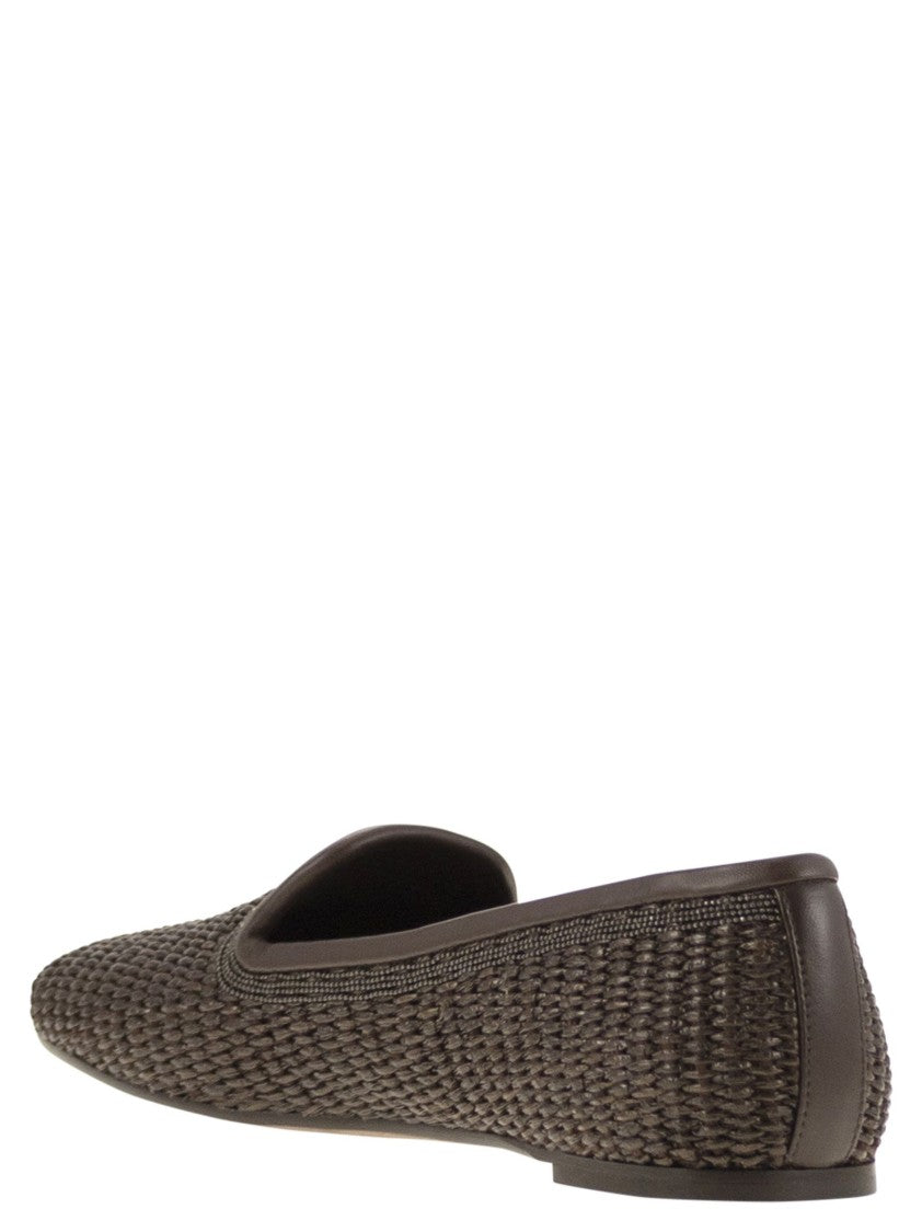 Brunello Cucinelli Techno Raffia Slipper With Precious Trim