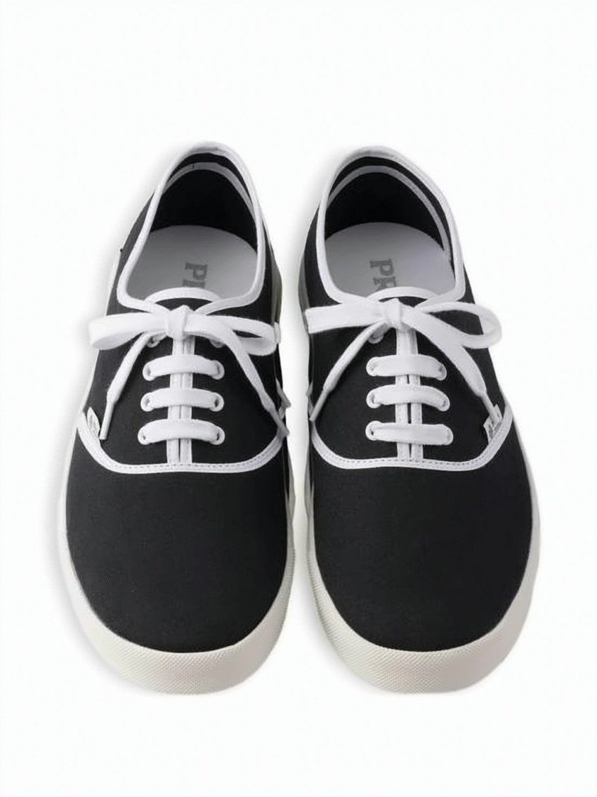 Prada Low-Profile Cotton Fabric Sneakers With White Piping