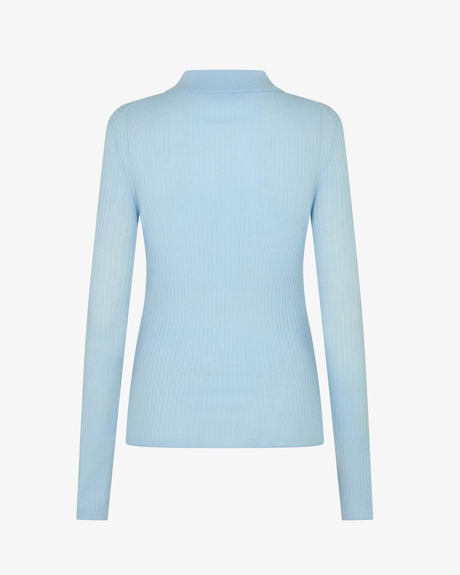 Serena Bute Ribbed Henley Top - Light Blue