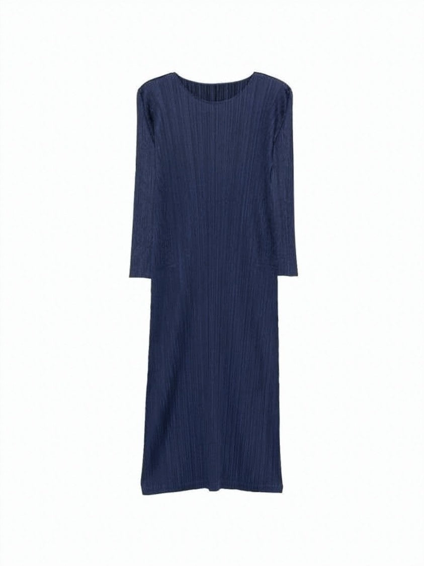 Pleats Please Pleated Texture Midi Dress With Fluid Silhouette