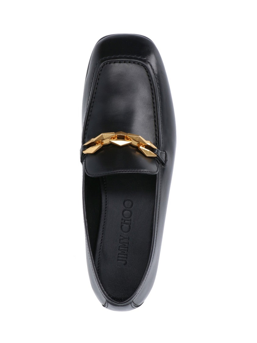Jimmy Choo "Diamond Tilda" Loafers In Black Hammered Leather