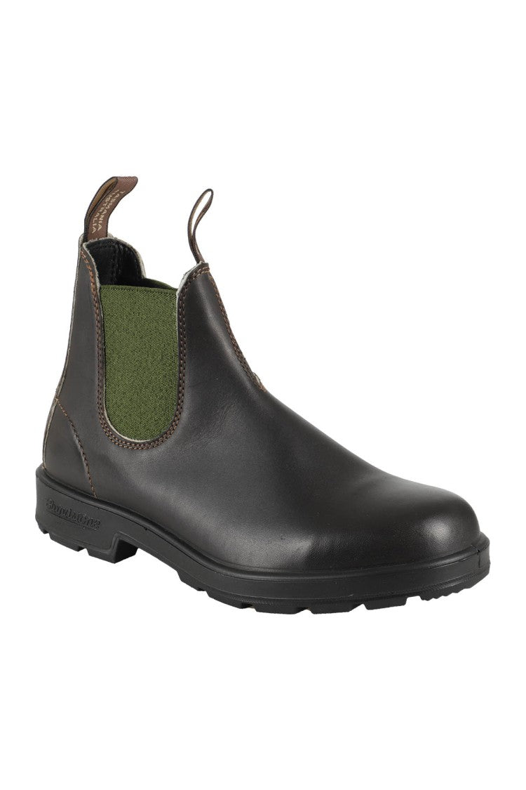 Blundstone Leather Boots With Contrasting Olive Green Elastic Band
