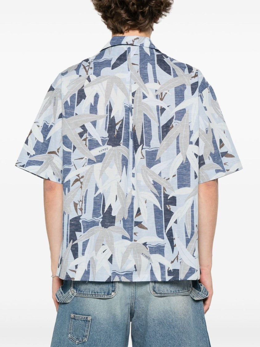 Kenzo Blue Camp Collar Box-Pleat Shirt