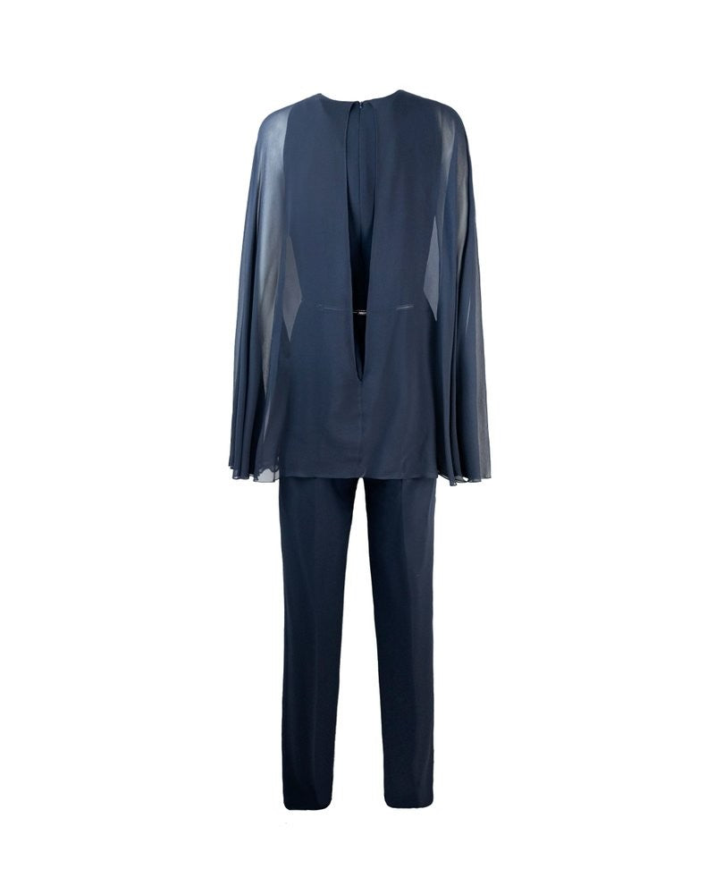 Max Mara Vertice Blue Jumpsuit With Silk Cape