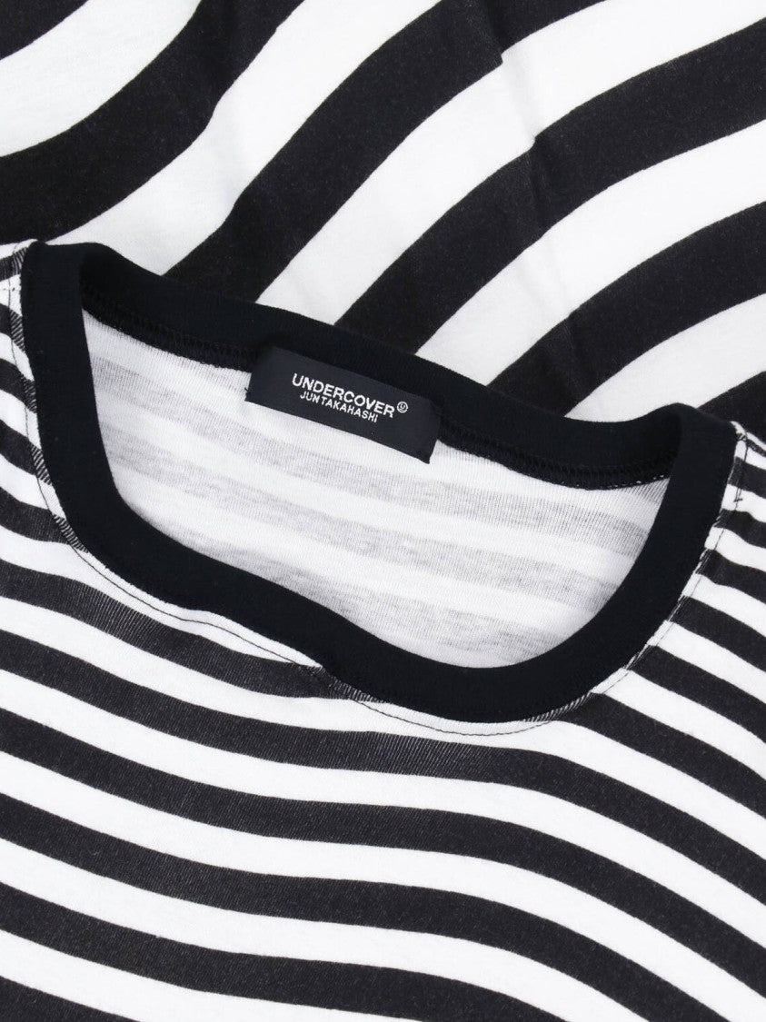 Undercover Black/White Asymmetrical Hem Striped T-Shirt