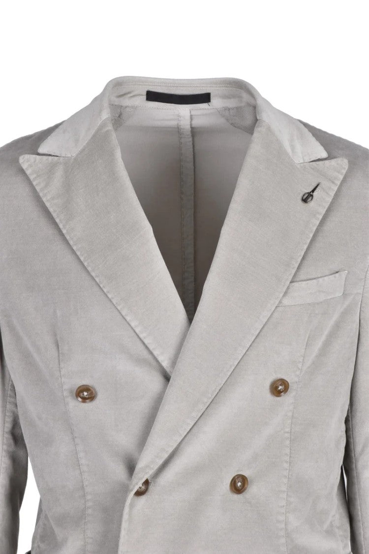 Paoloni Double-Breasted Velvet Jacket - Light Grey