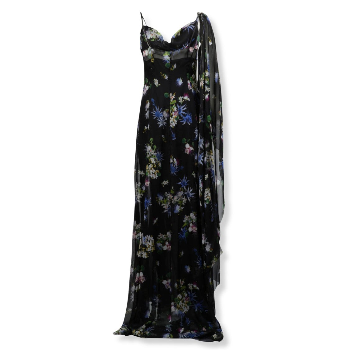Blumarine Silk Chiffon Maxi Dress With Floral Print