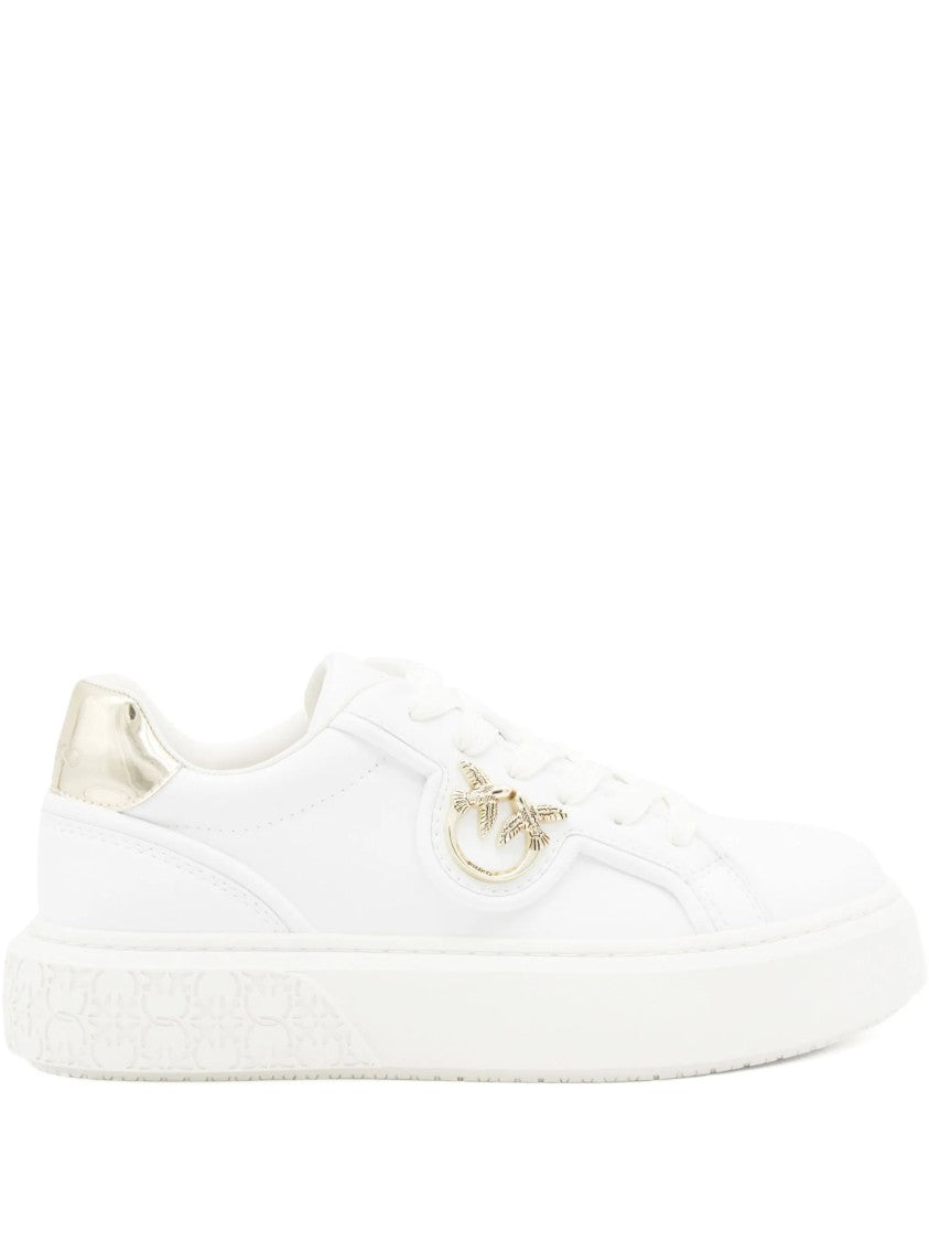Pinko White Yoko 06 Metallic-Accent Leather Sneakers