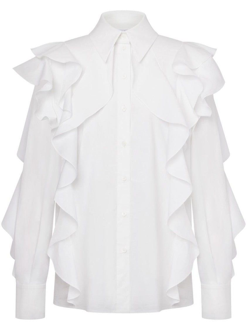 Alberta Ferretti Ruffled White Shirt With Dramatic Detailing