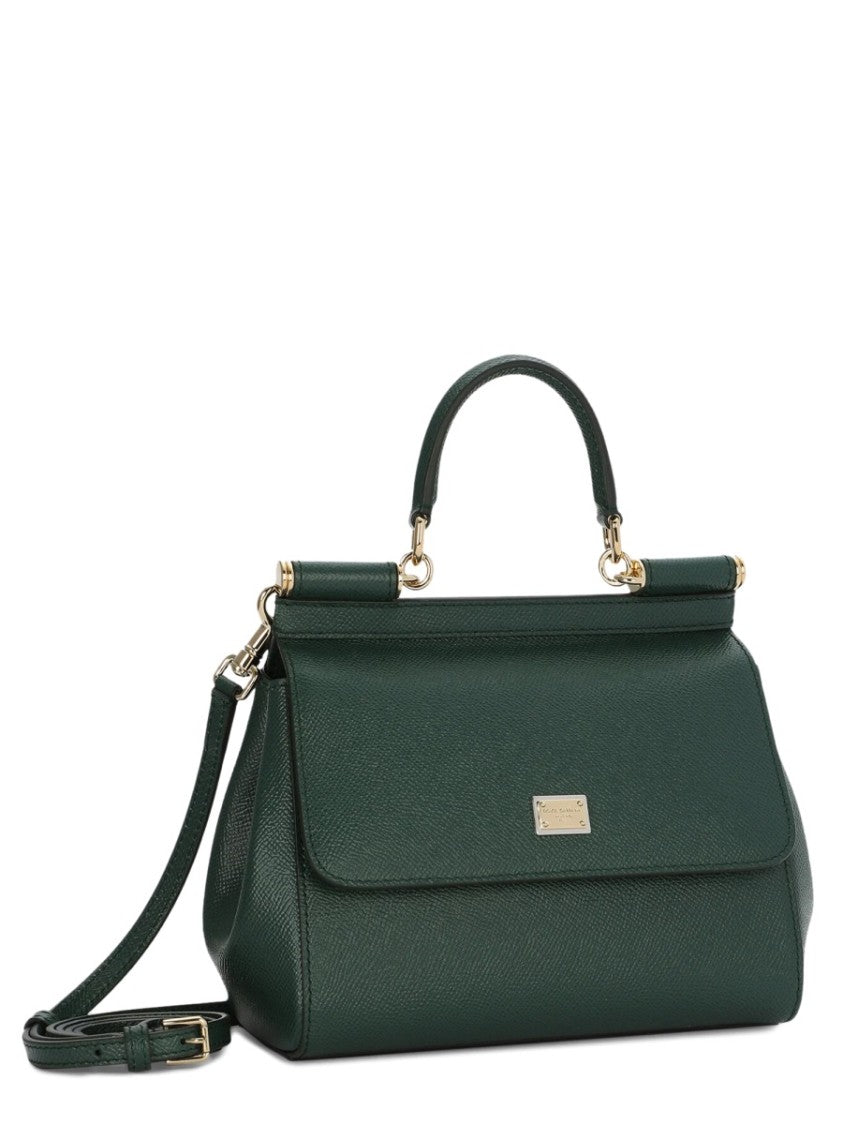 Dolce & Gabbana Textured Leather Medium Structured Handbag With Gold-Tone Accents