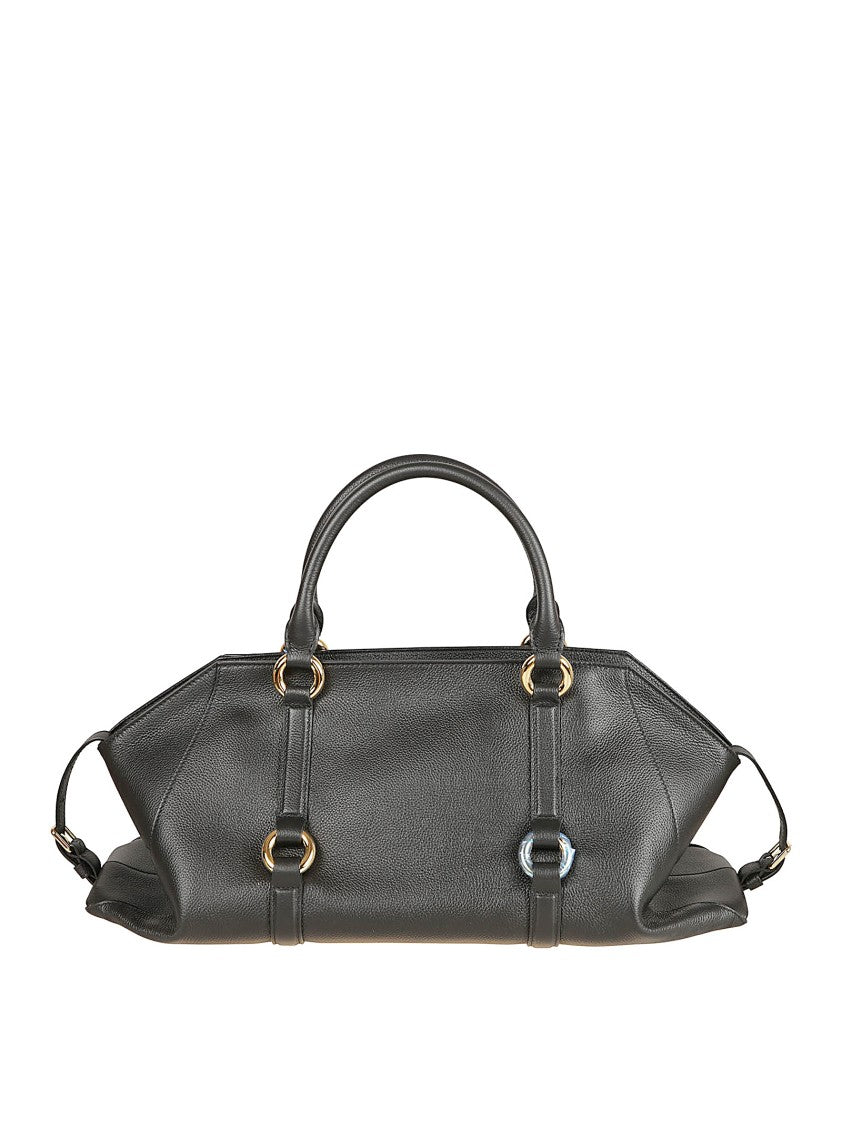 Alexander Mcqueen Elongated Black Calfskin Farringdon Bag With Gold Accents