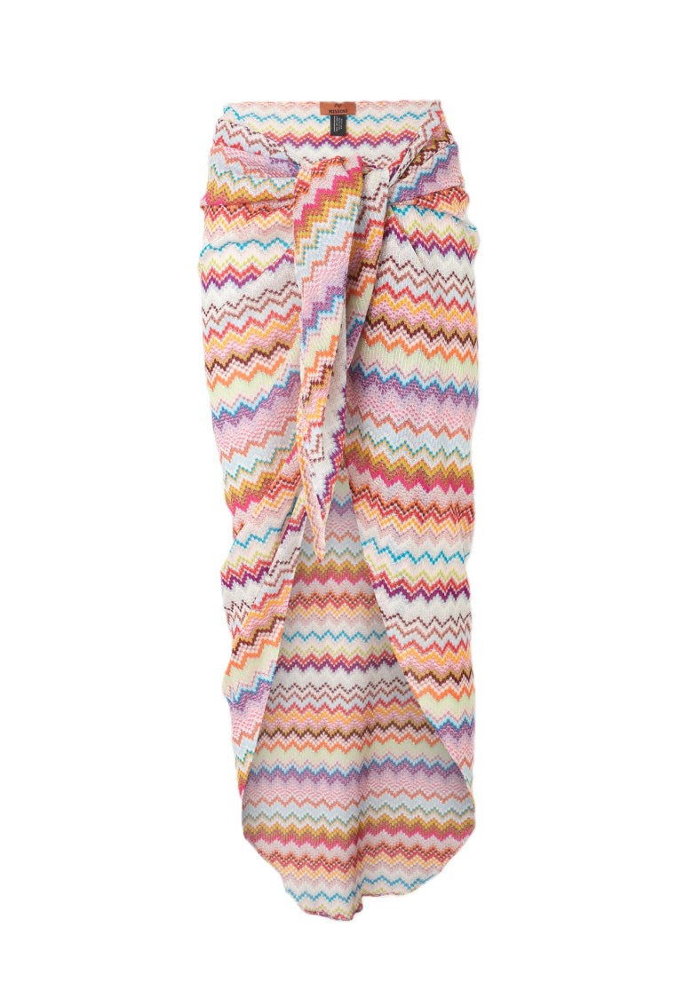 Missoni Multicolor Zigzag Pattern Long Pareo With Tied Knot Detail