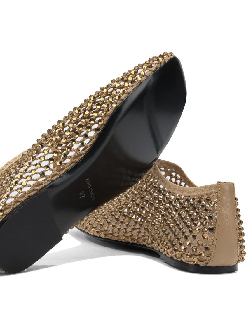 Strategia Beige Mesh Ballerinas With Golden Studs