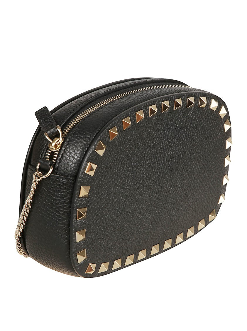 Valentino Garavani Rockstud Black Leather Clutch With Chain Shoulder Strap