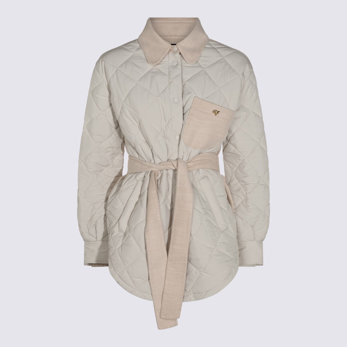 Fabiana Filippi Beige Down Jacket With Quilted Pocket And Belted Waist