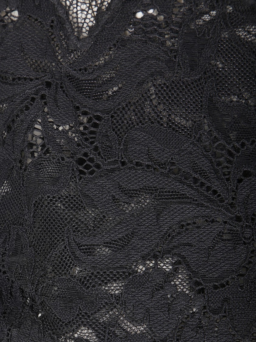 Paco Rabanne Fitted Cropped Lace Top With Long Sleeves