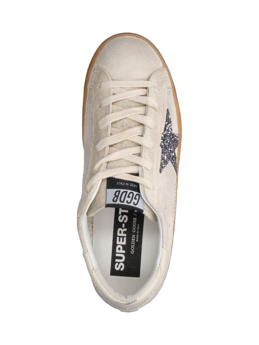 Golden Goose Soft Beige Suede Low-Top Sneakers With Glittery Star Detail