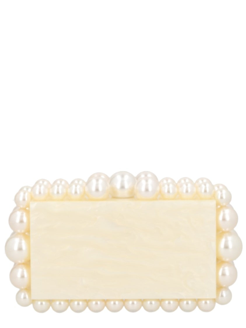 Cult Gaia Rectangular Clutch Handbag In Pearlescent Ivory With Pearl Accents