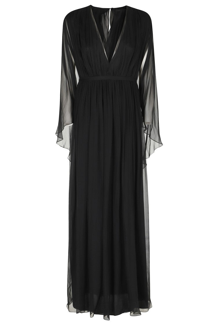 Alberta Ferretti Black Silk Chiffon Pleated Belted Silk Dress