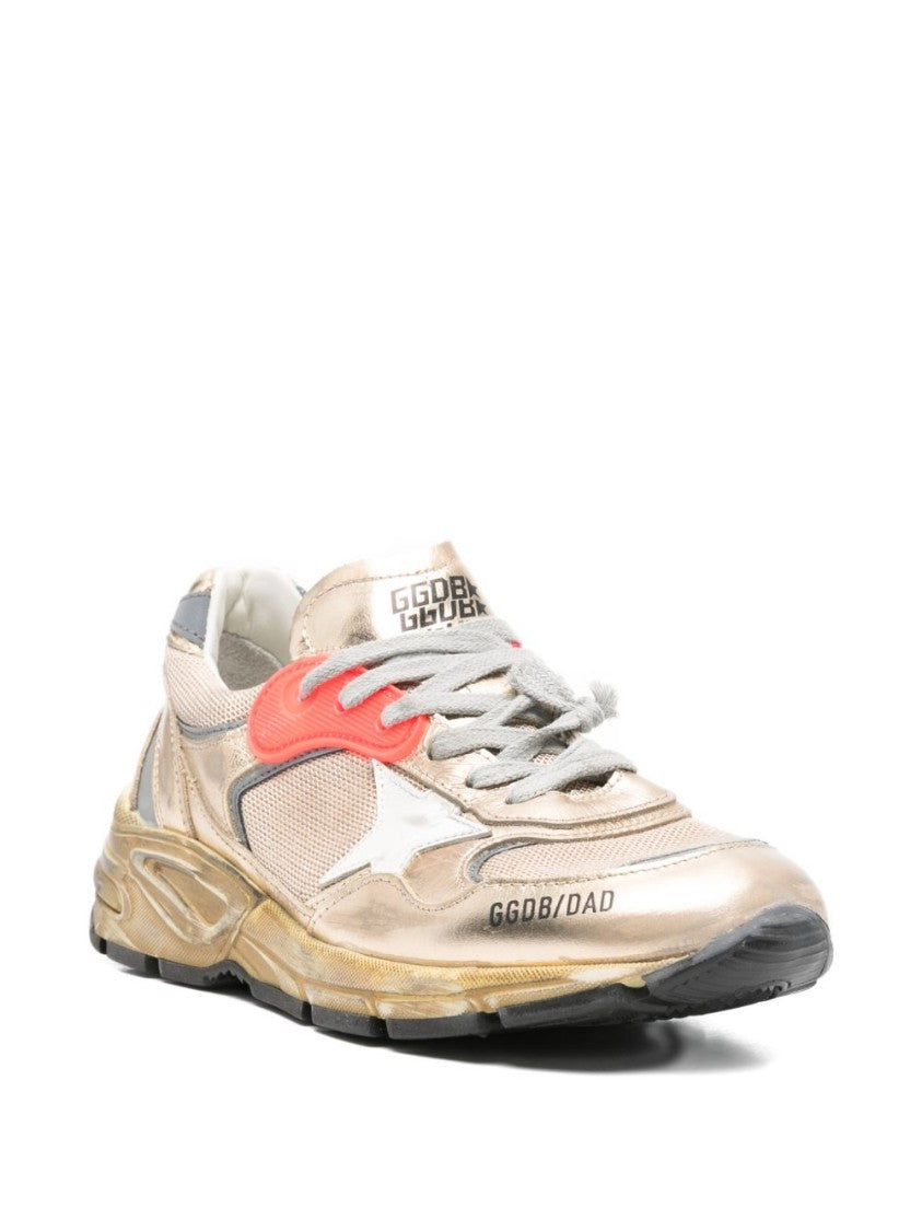 Golden Goose Metallic Gold Distressed Vintage Sneakers