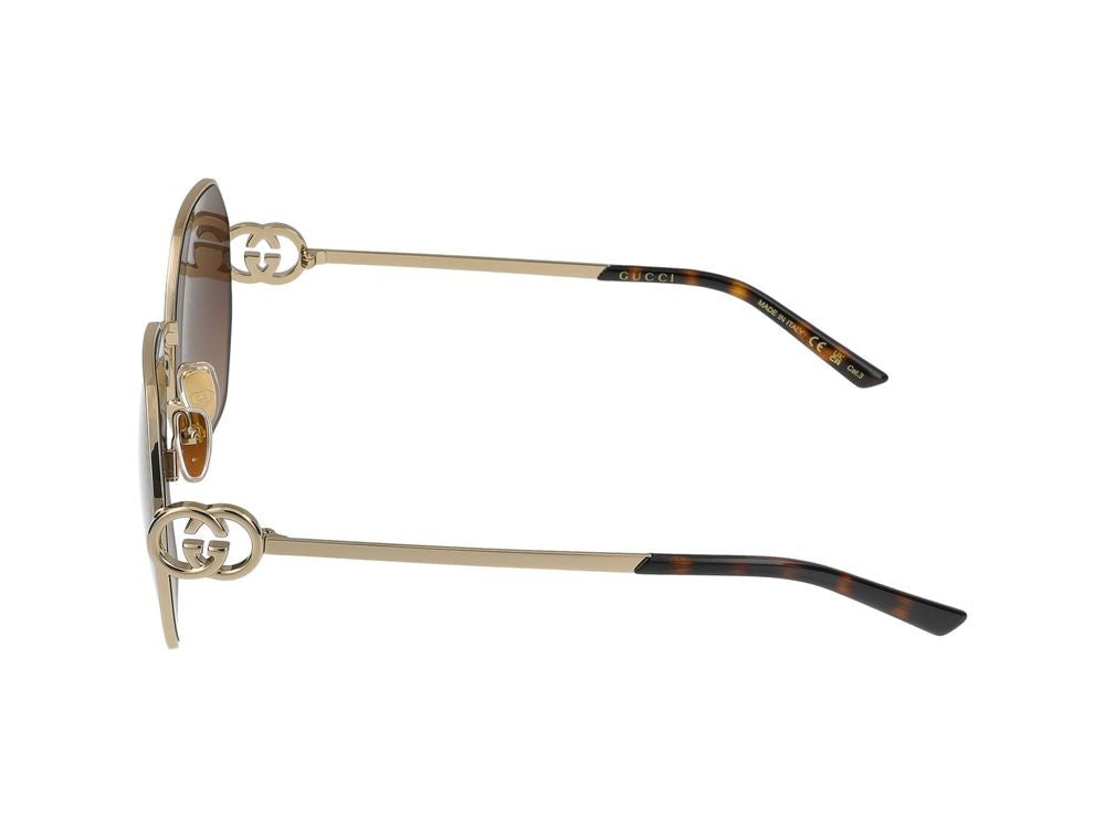 Gucci Gold Rounded Metal Frame Sunglasses