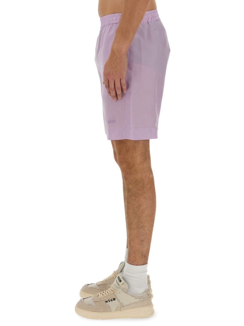 Msgm Regular Fit Cupro Shorts With Logo Detail