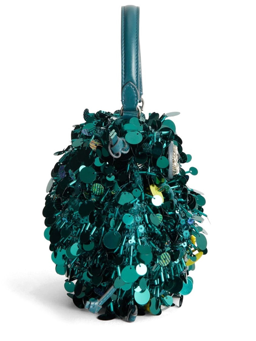 Anya Hindmarch Green Beetle Sequin Round Handbag