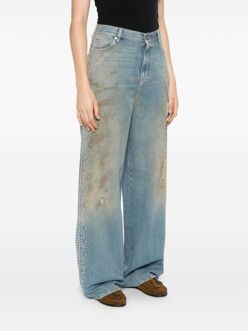 Golden Goose Distressed Light Blue Wide-Leg Jeans