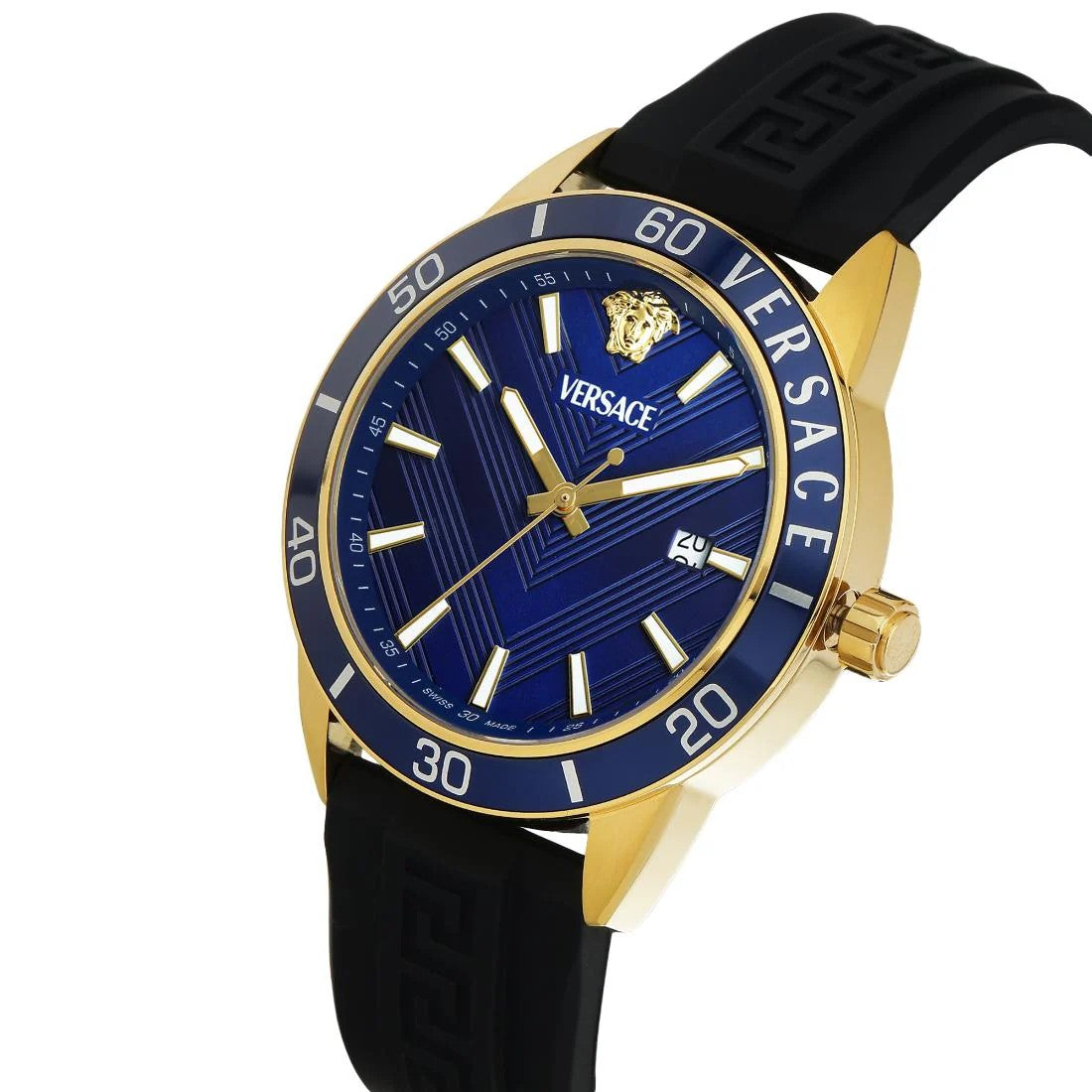 Versace Greca Urban 43Mm Men's Quartz Watch With Blue Dial