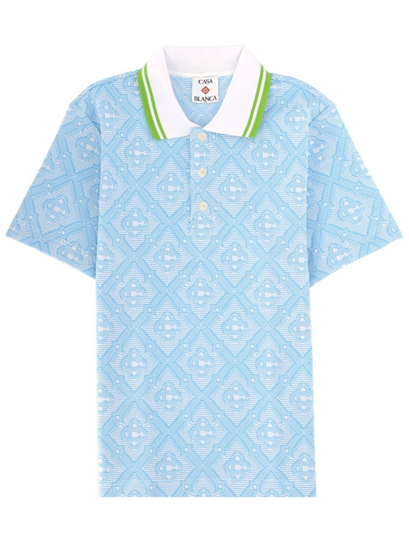 Casablanca Light Blue Geometric Pattern Polo Shirt