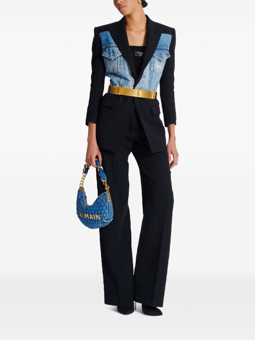 Balmain Black Lambs Wool Straight Leg Trousers