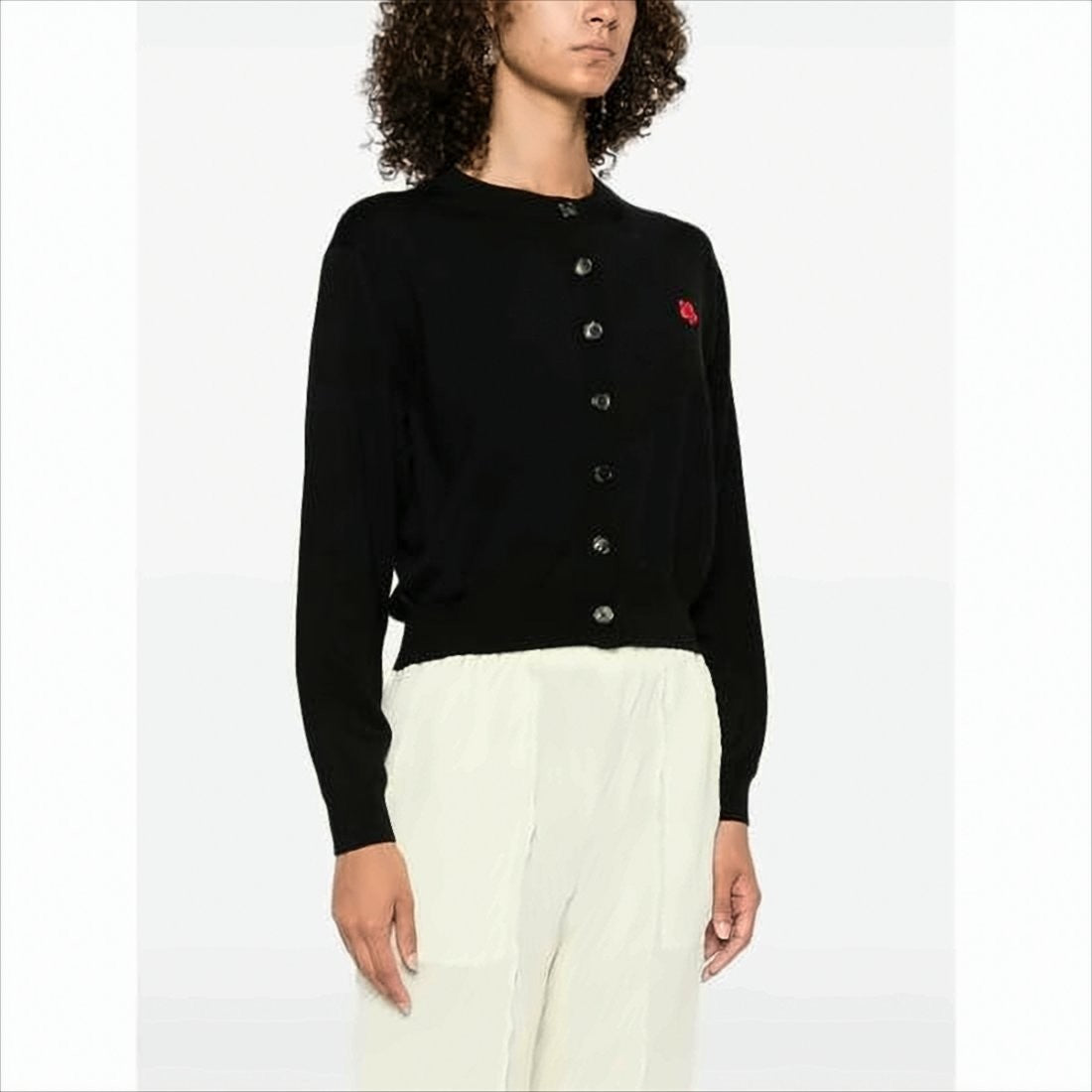 Kenzo Classic Button-Up Wool Cardigan With Embroidered Floral Emblem