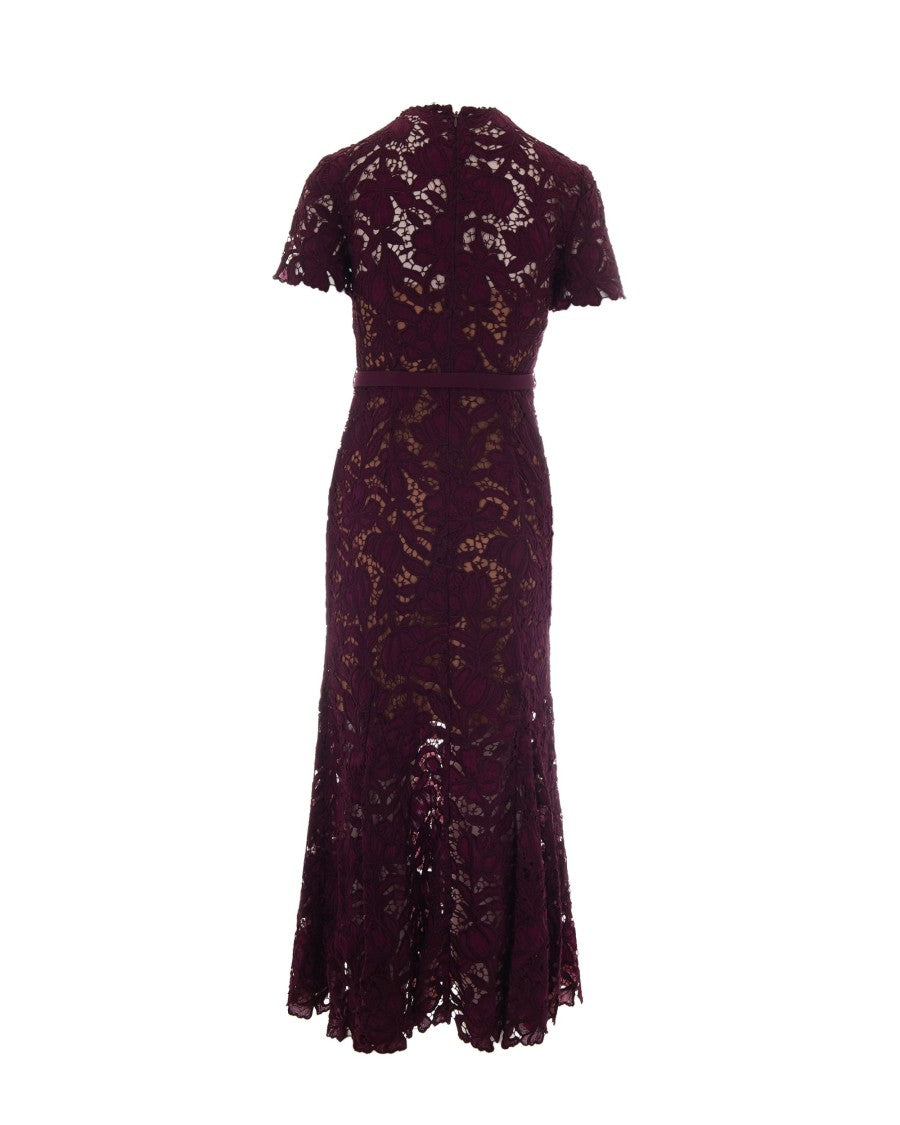 Self-Portrait Burgundy Lace Polyester Midi Dress