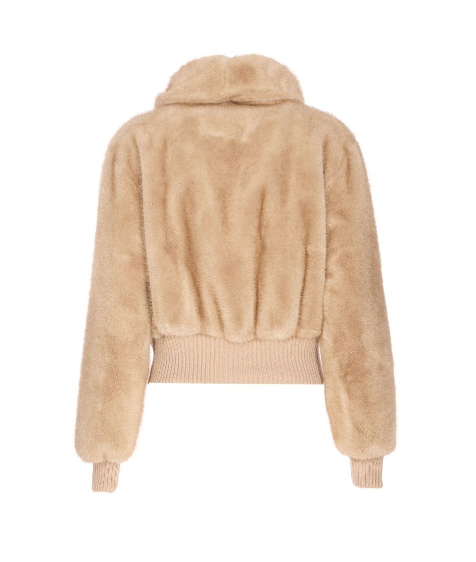 Pinko Cropped Beige Coat With High Collar