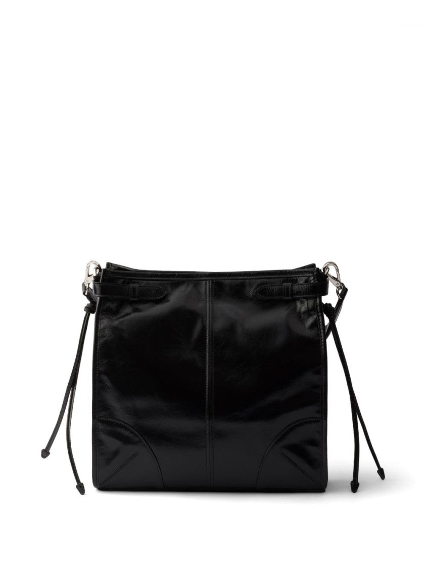 Prada Rectangular Glossy Leather Adjustable Strap Bag