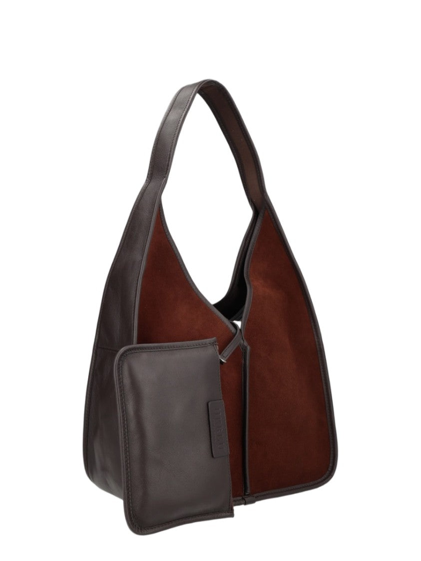 Hereu Brown Triangular Leather Suede Shoulder Bag