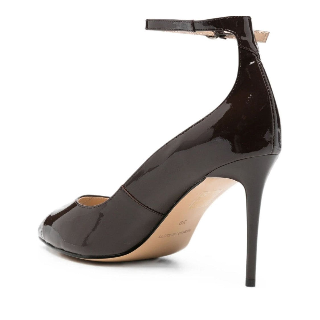 Sergio Moretti Brown High Stiletto Patent Leather Dress Sandals