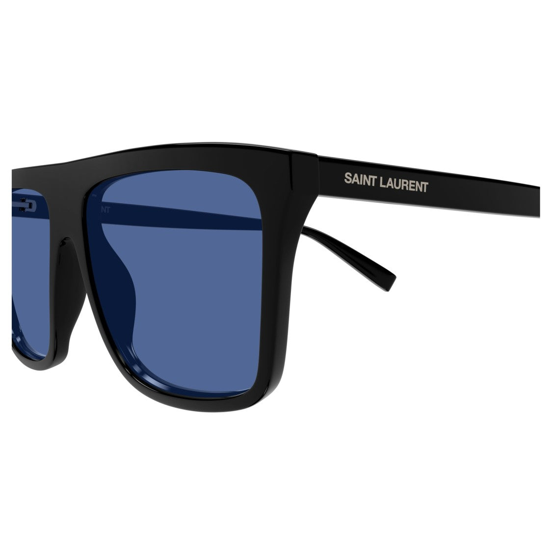 Saint Laurent Bold Rectangular Frame Sunglasses With Deep Blue Lenses
