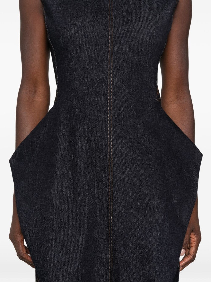 Jacquemus Sculptural Black Midi Dress With Exaggerated Side Panels