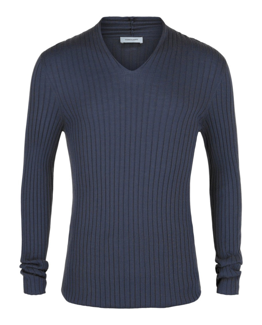 Ferragamo Ribbed Knit Long-Sleeve Top
