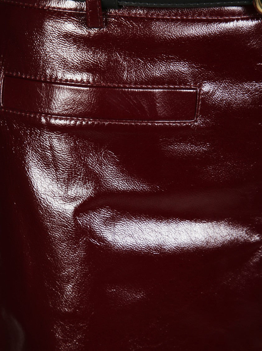 Self-Portrait Glossy Burgundy A-Line Leather Mini Skirt