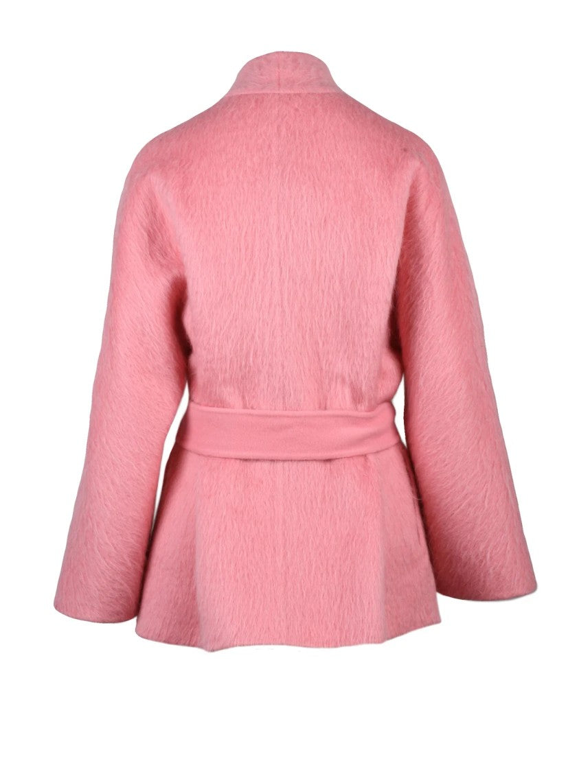 Max Mara Textured Wool-Alpaca Blend Robe Coat With Belt Closure