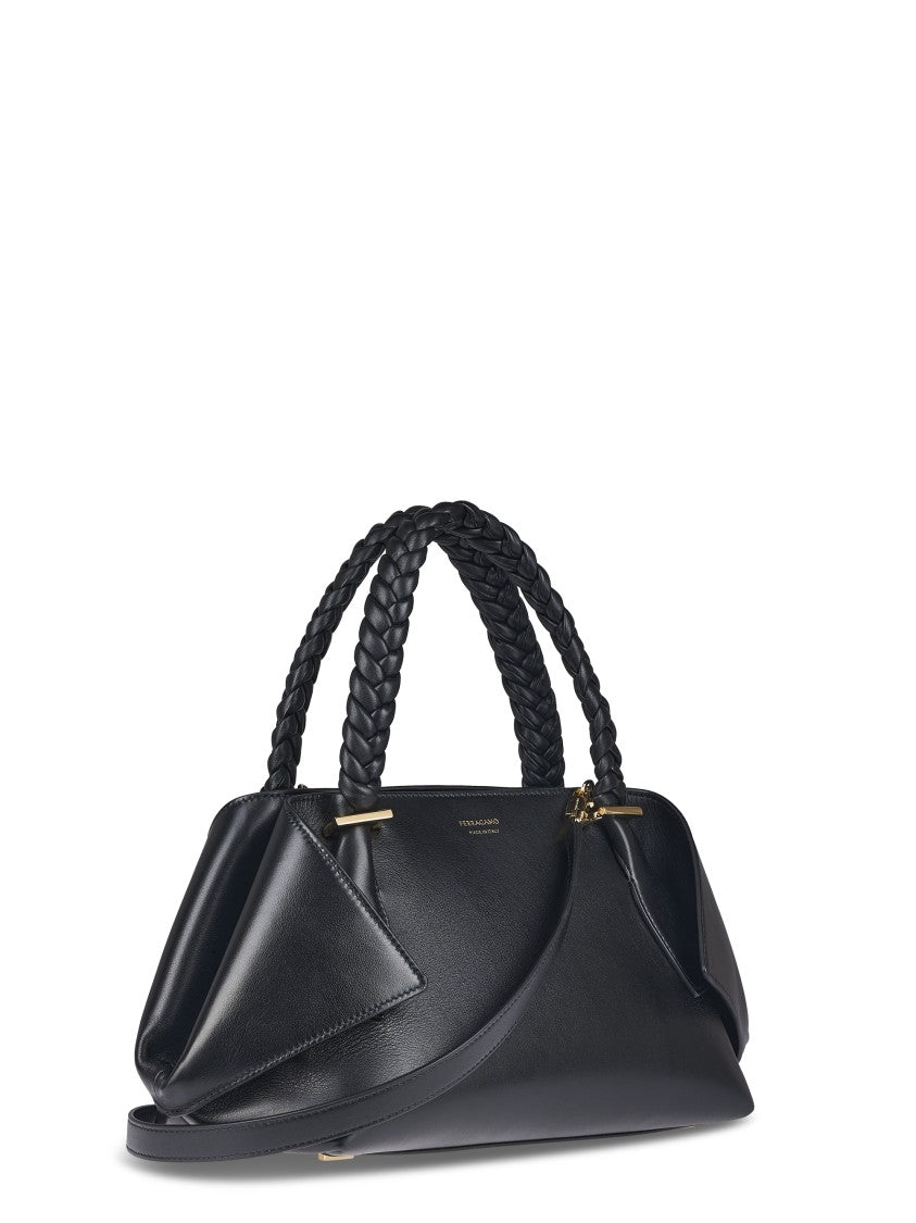 Ferragamo Structured Handbag With Braided Handle And Folded Accents