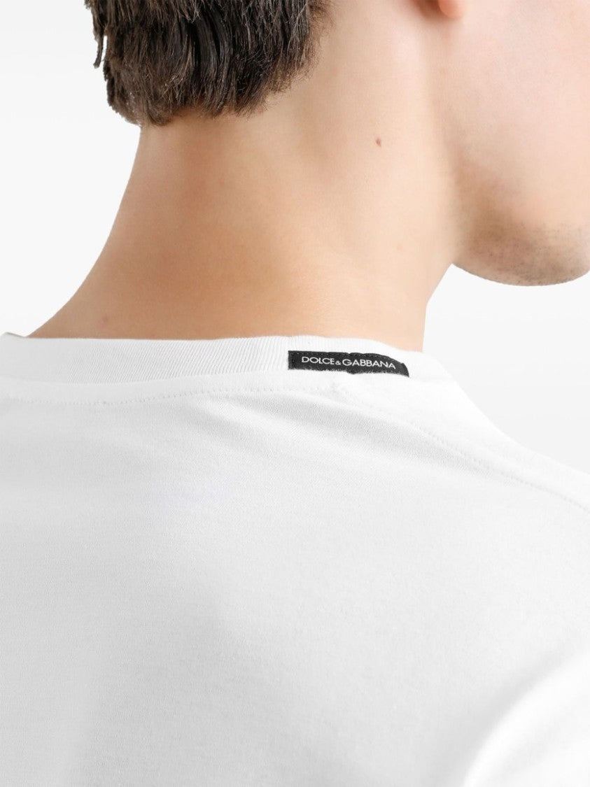 Dolce & Gabbana Relaxed Fit White T-Shirt With Embossed Logo Detail