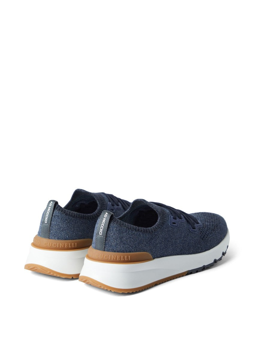 Brunello Cucinelli Navy Breathable Knit Runner Sneakers